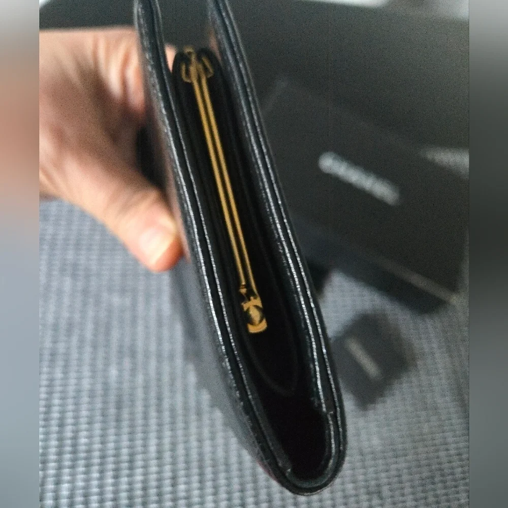 Chane CC Logol Black Leather Wallet